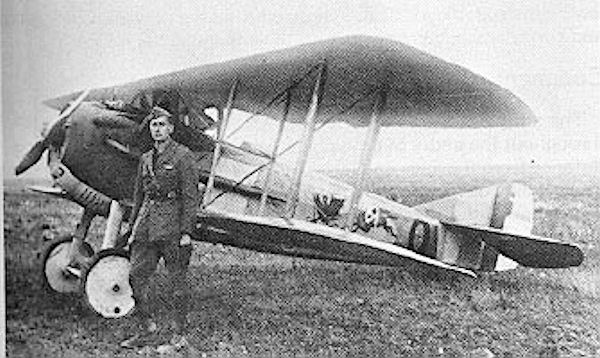 Lt. Everett R. Cook beside a 91st Aero Squadron SPAD XIII