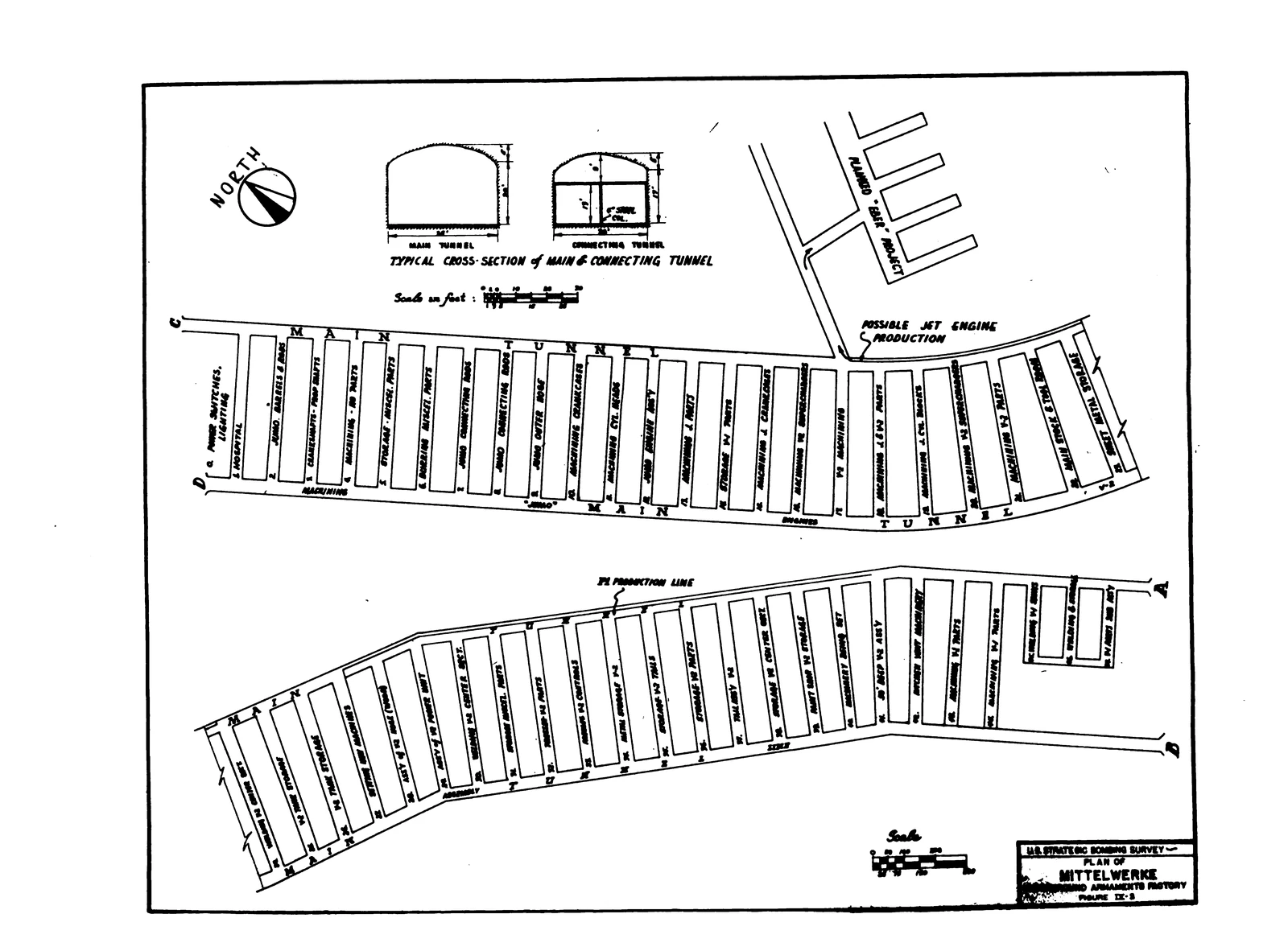Figure IX-3: Mittelwerke (plan; TOC: Plant Layout, Mittelwerke, Nordhausen)